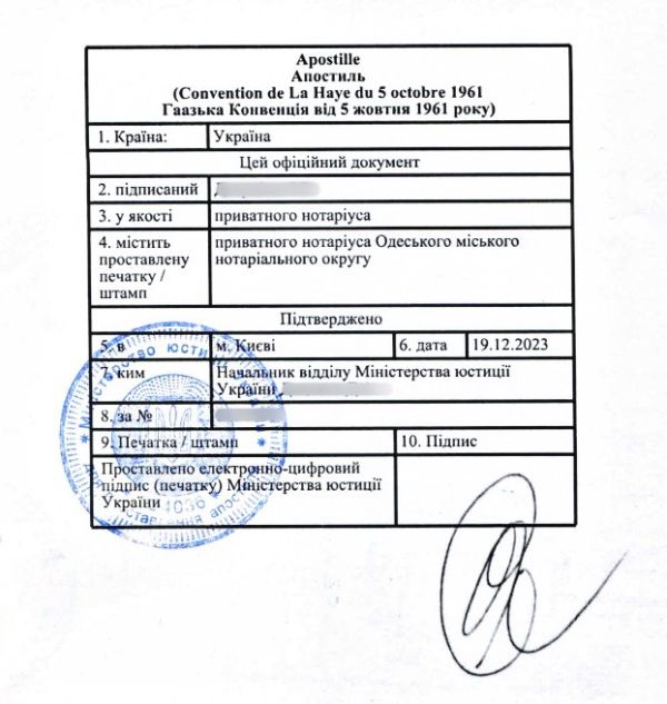 Апостиль на нотаріальну заяву