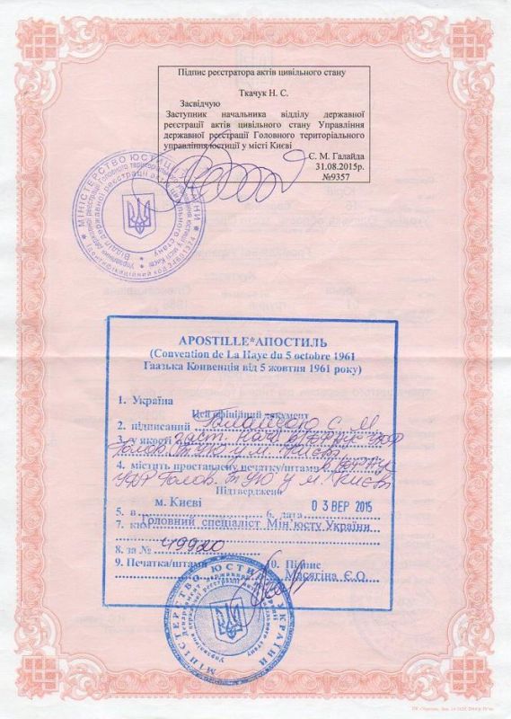 Апостиль на свідоцтво про шлюб