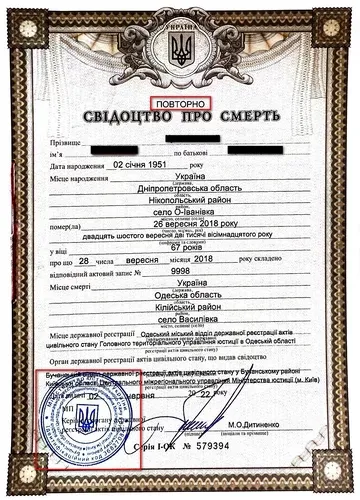 Отримати дублікат свідоцтва про смерть
